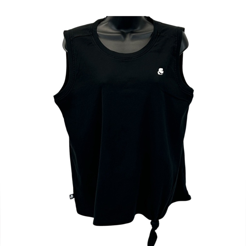 Karl Lagerfeld Black Sleeveless Muscle Tee W/Cinch Tie & Logo Size Large